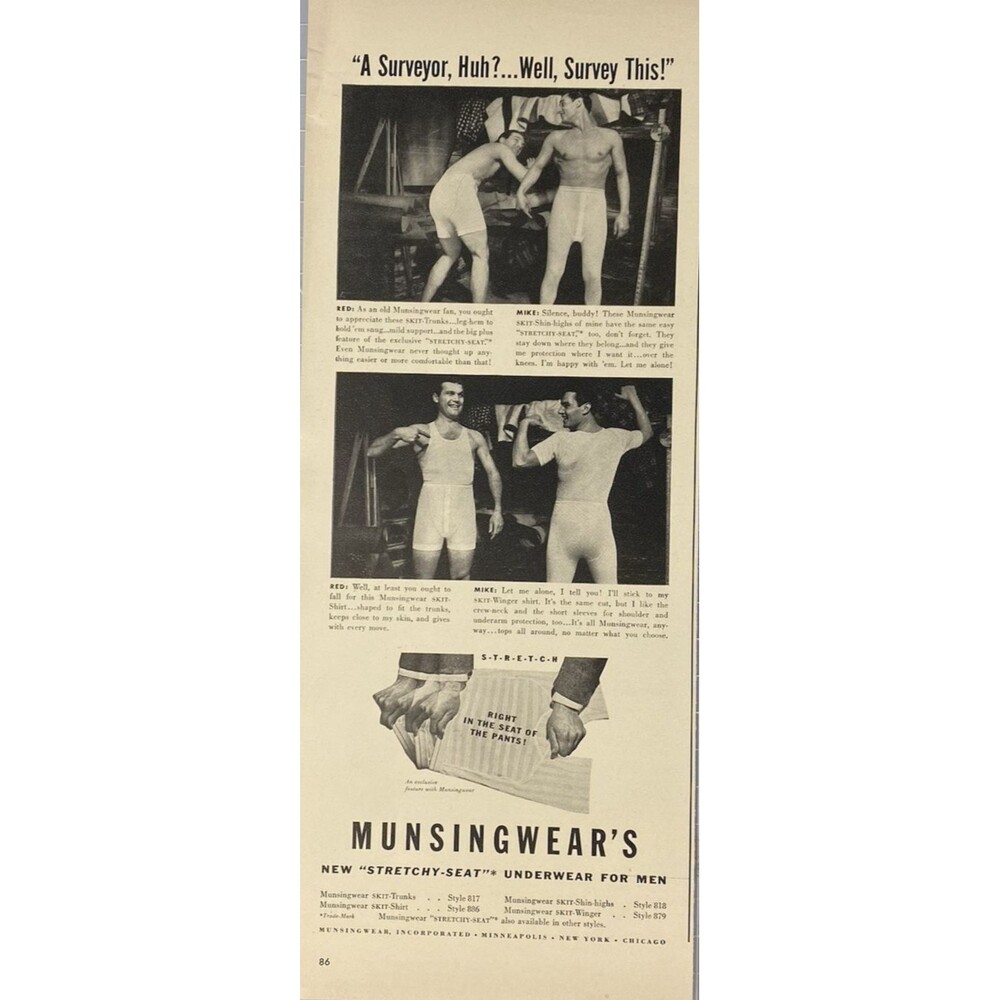 Munsingwear Stretchy Seat Underwear for Men "In the Seat of the Pants" Ad 1941